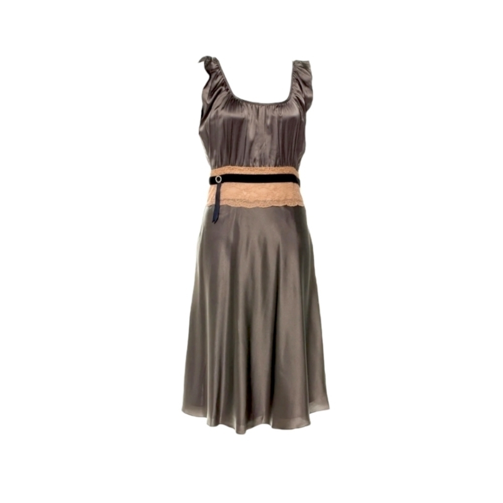 Miguelina Gray & Pink Silk Lace Boho Peasant Dress